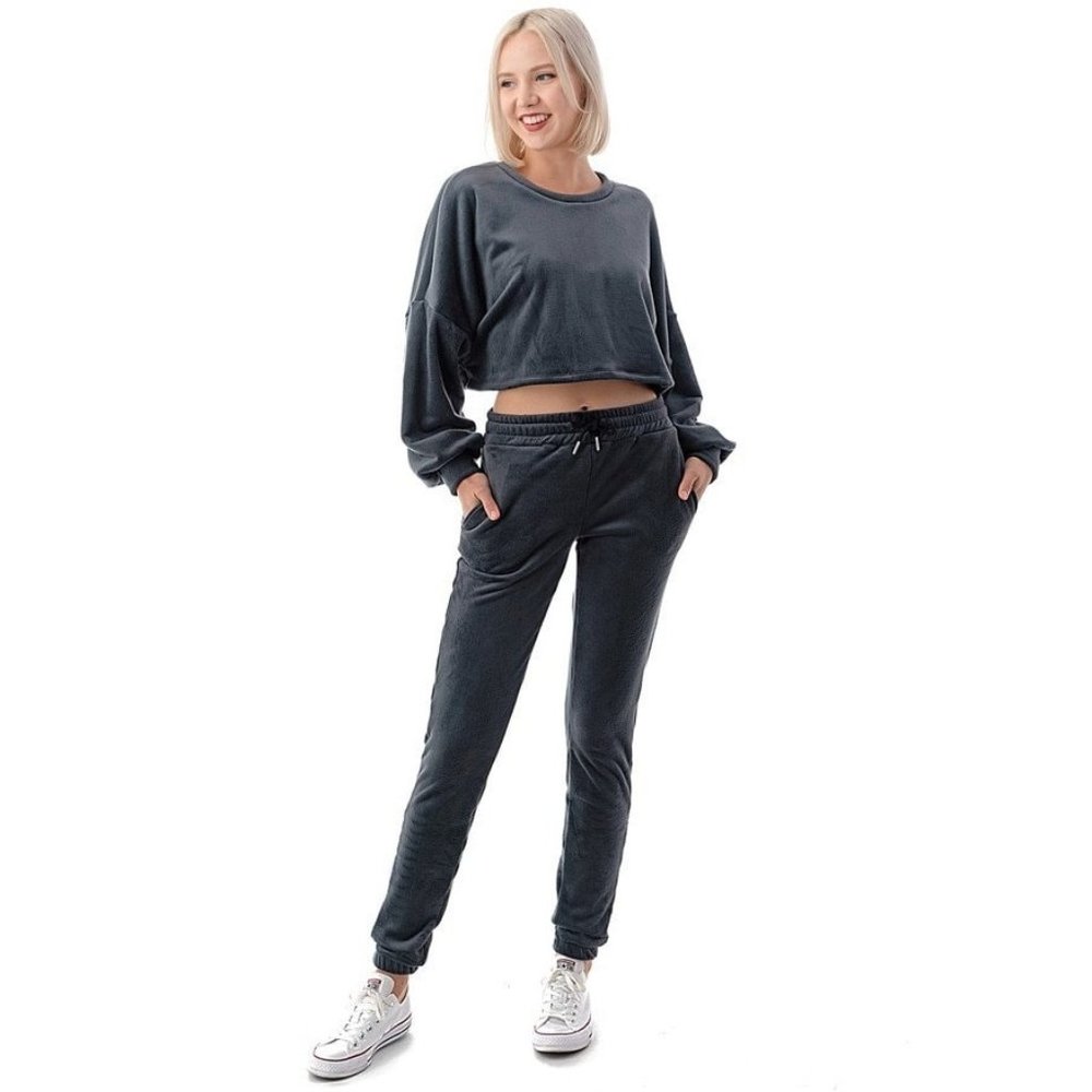 FRENCH TERRY Women Crop Boxy Top and Jogger Band Set